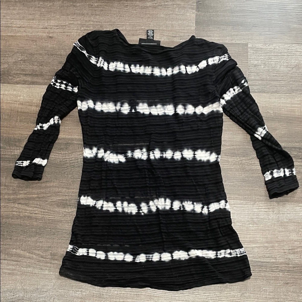 INC International Concepts Black and White  Tie-Dye Top